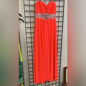 My Michelle Strapless Neon Orange Evening Gown - Size 9